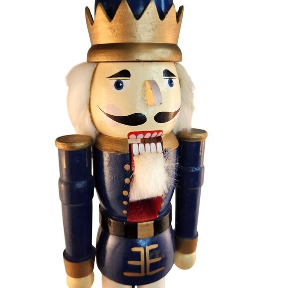 Gottschalks Wooden Blue & Gold Nutcracker King Figurine 20" Tall With Crown - Picture 4 of 13